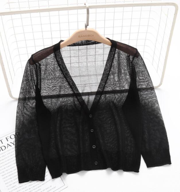 Women Sweater Shrug Crop Top Coat 3/4 Sleeve Knit Cardigan Button Down Sheer