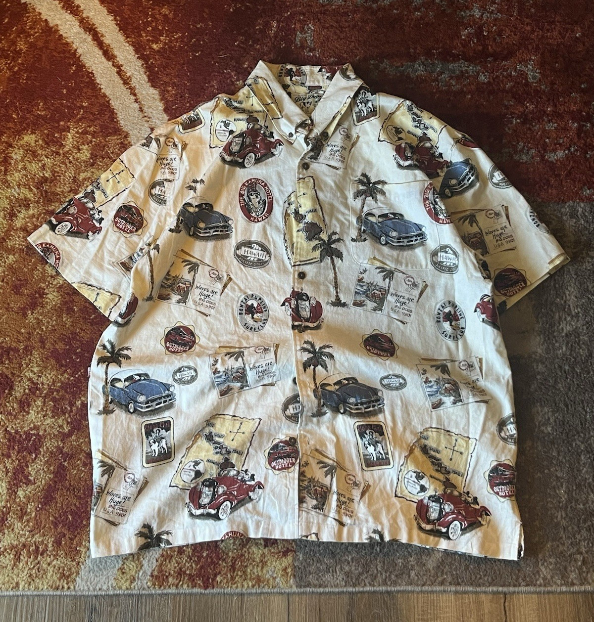 Big Dogs Vintage All Over Print AOP Hawaiian Button Down Shirt