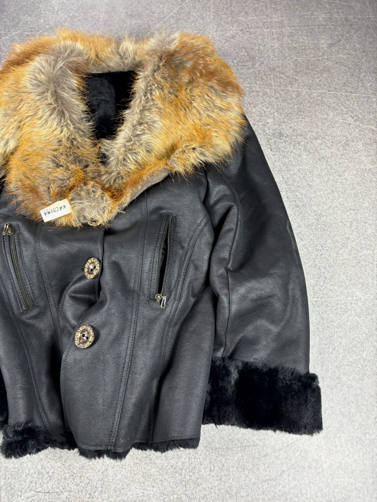 Vintage Genuine Leather Shearling Jacket Real Fur Collar Winter Aviator Y2K 90s