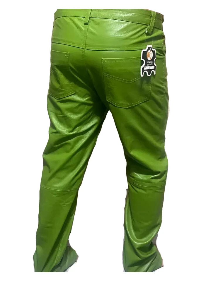 Mens Biker Jeans Real Green Or Cow Leather Sleek And Sexy 501 Style Pants New