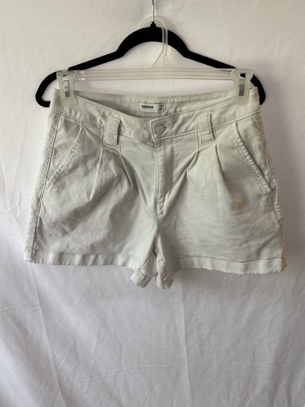 Sonoma Goods For Life Women’s 10 White Chino Pleated Mid Rise Button Pockets