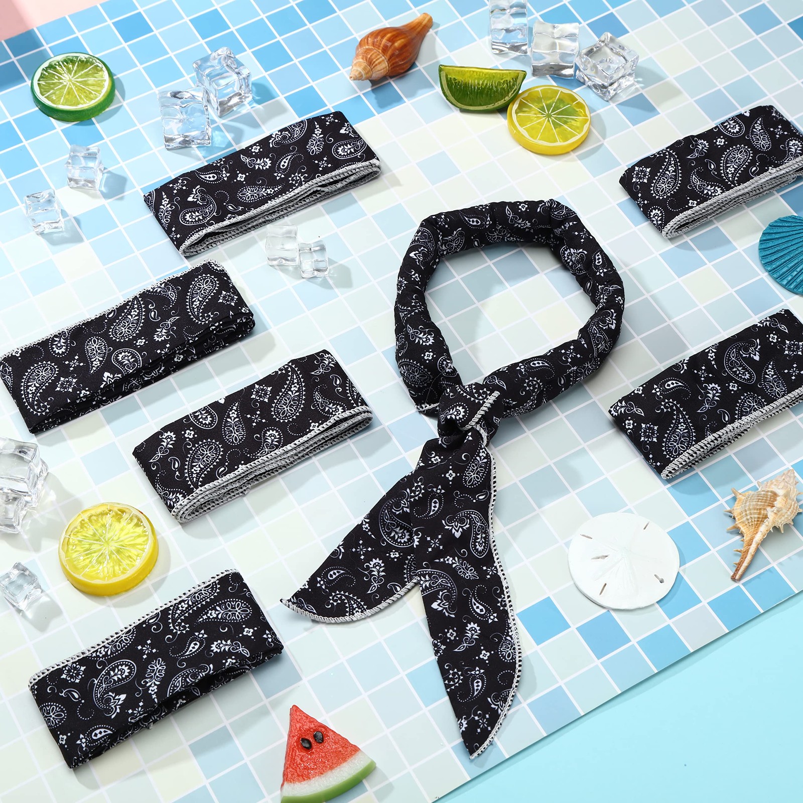 6 Pcs Cooling Neck Wraps Neck Cooler Scarf Cooling Bandana for Women Men (Black)