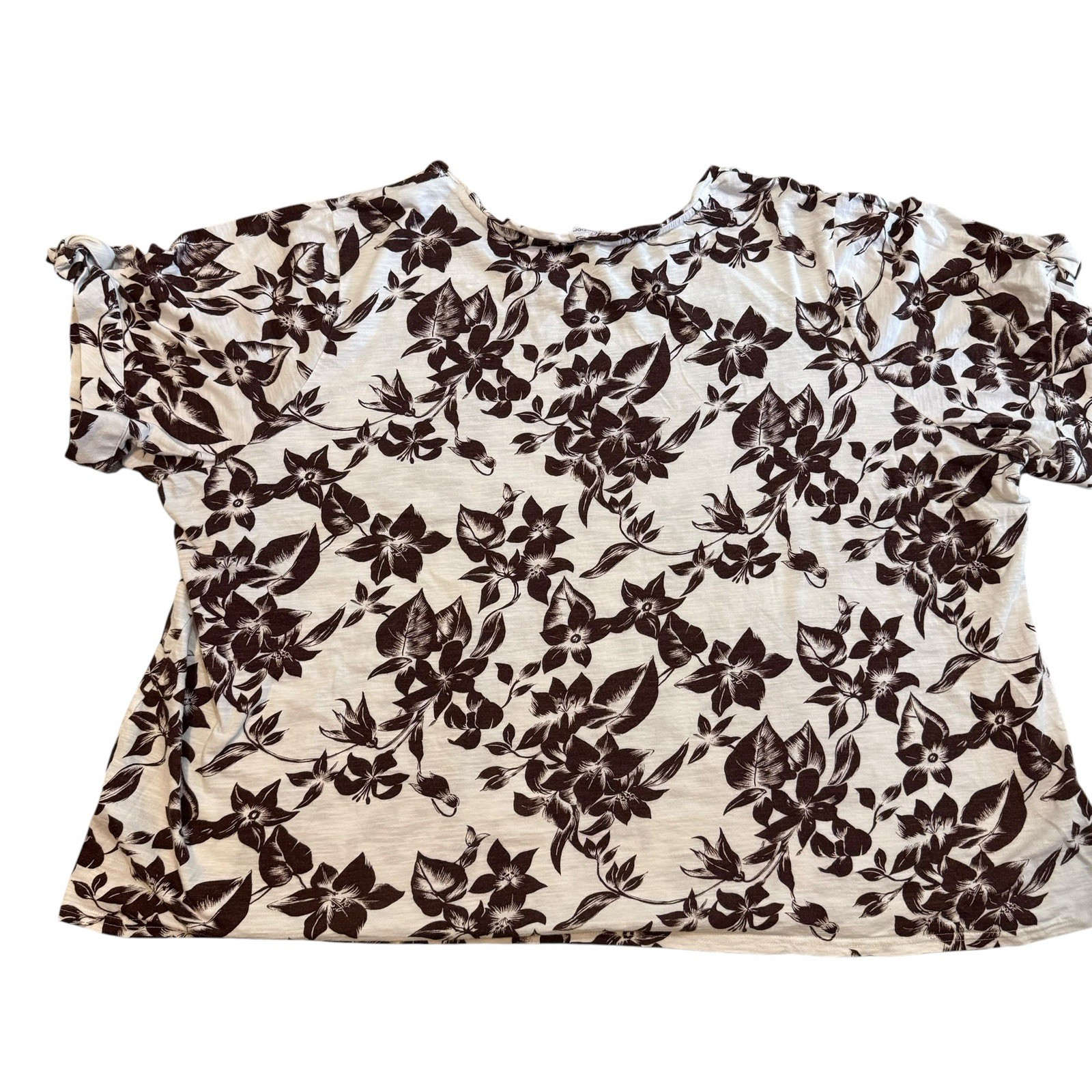 Liz Claiborne Women’s Plus Size 4X Floral Tie Sleeve Top White Brown Cottagecore