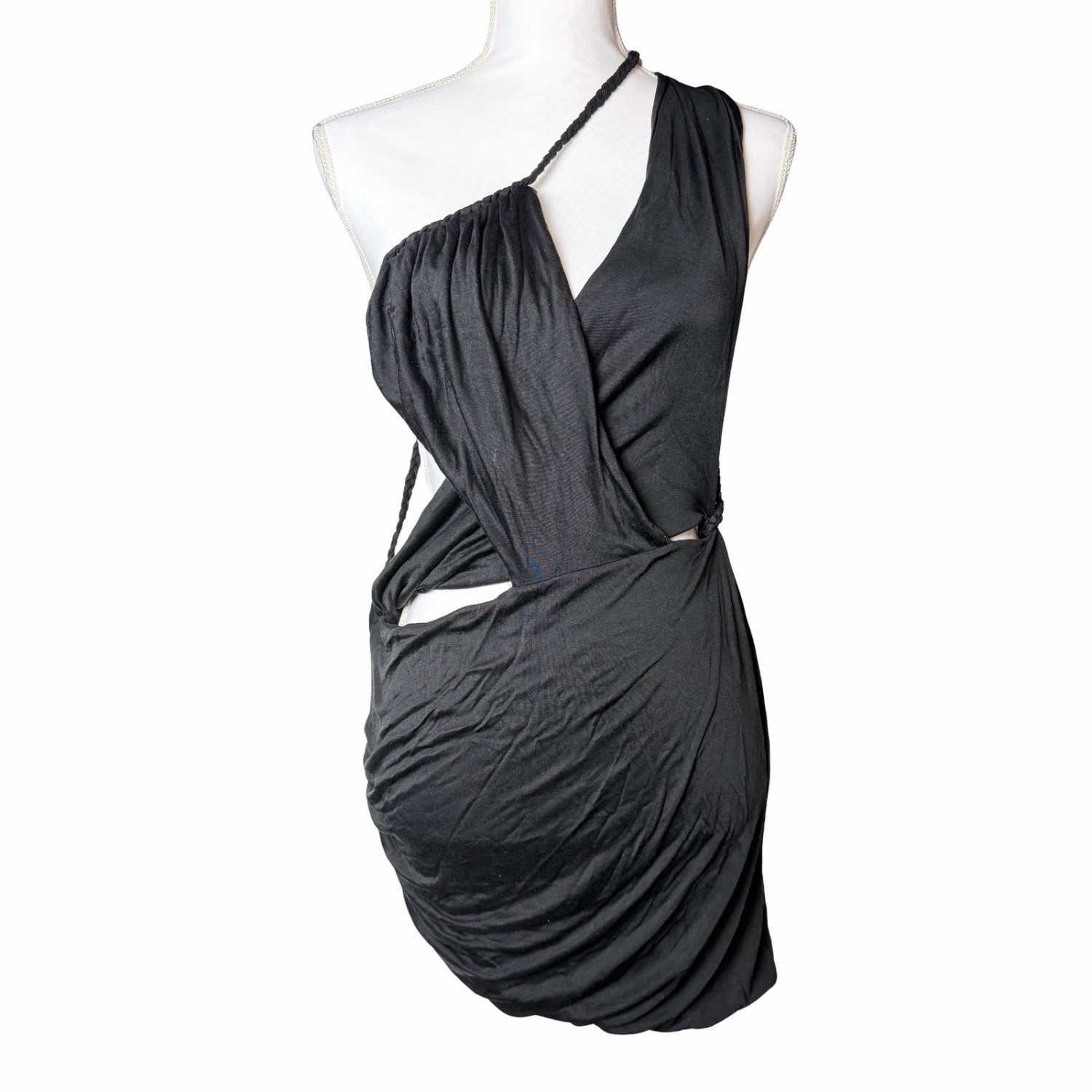 Retrofete Wrap Mini Dress Braided Straps Black Women’s size S