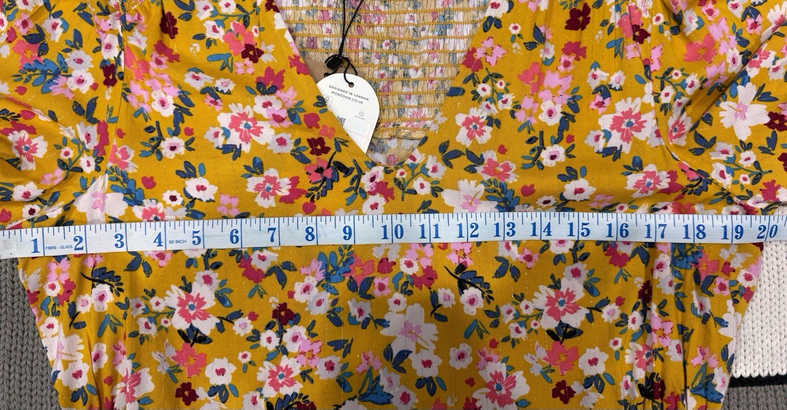 Monsoon Ditsy Floral Top Mustard Yellow Multi Size M UK 12/14 NWT