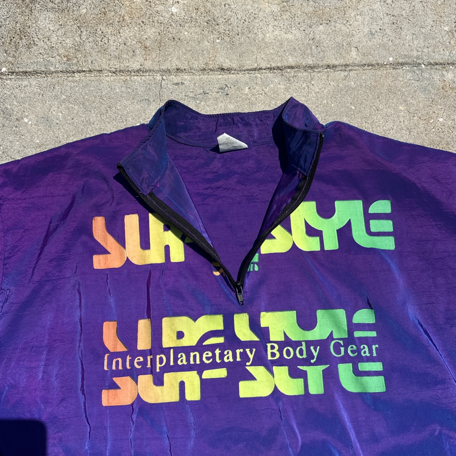 Surf Style Windbreaker Iridescent Purple 1/4 Zip Pullover 90s Vintage One Size