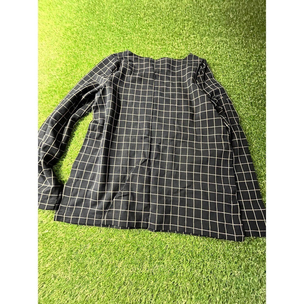Lilli Ponte Black and Beige Windowpane Check Long Sleeve Blouse Medium