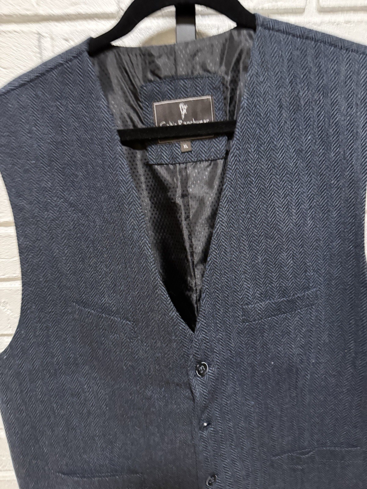 Celtic Ranchwear Herringbone Tweed Vest Mens XL Waistcoat Lined Wool Blend Blue