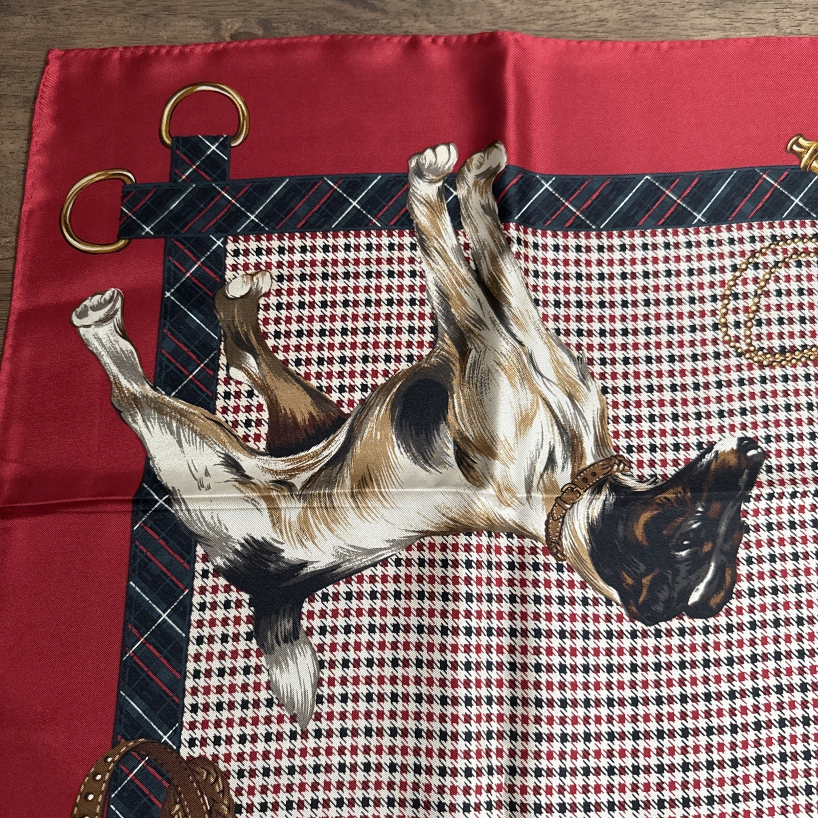 Vintage 35” Ralph Lauren Houndstooth Silk Scarf Best In Show Dogs Heritage Dog
