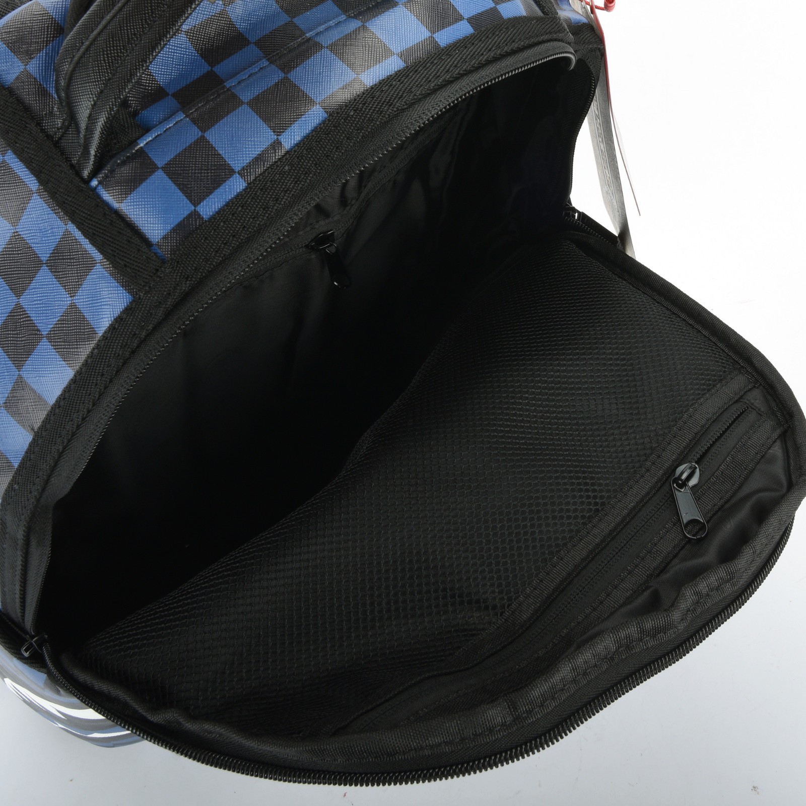 Sprayground Midnight Magic Shark Leather Bag Backpack Unisex Blue Black Plaid
