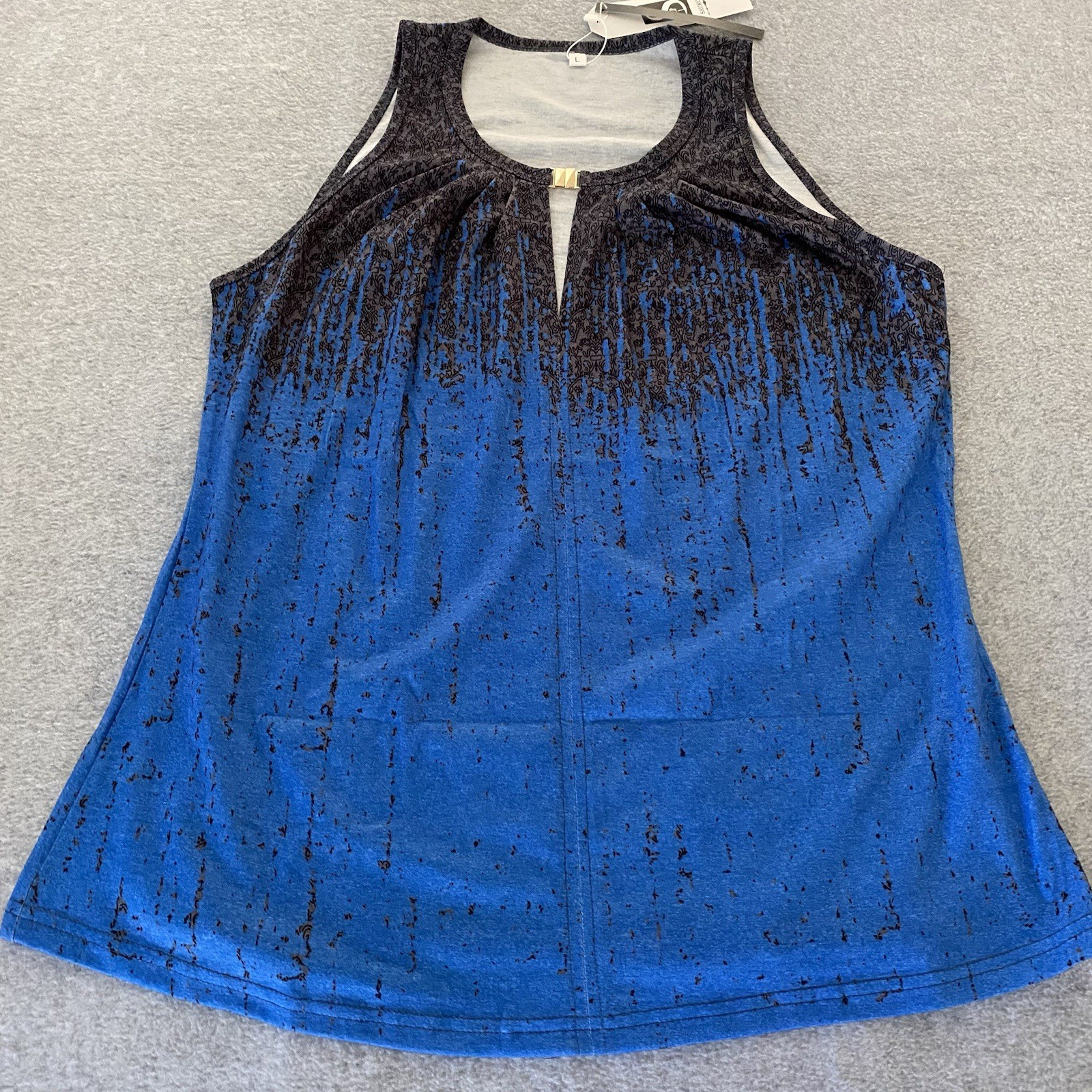 Saukole Sleeveless Shirt Womens Large Blue Ombre Keyhole Casual Country Blouse