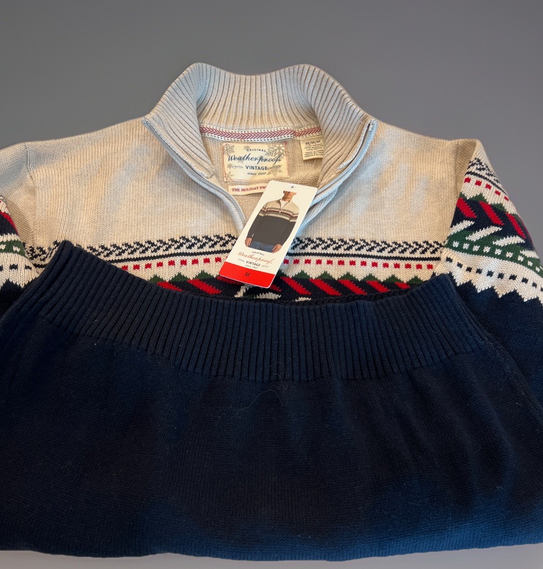 Vtg Original Weatherproof NAVY Nordic Sweater Holiday 100% Cotton Sz M -NEW
