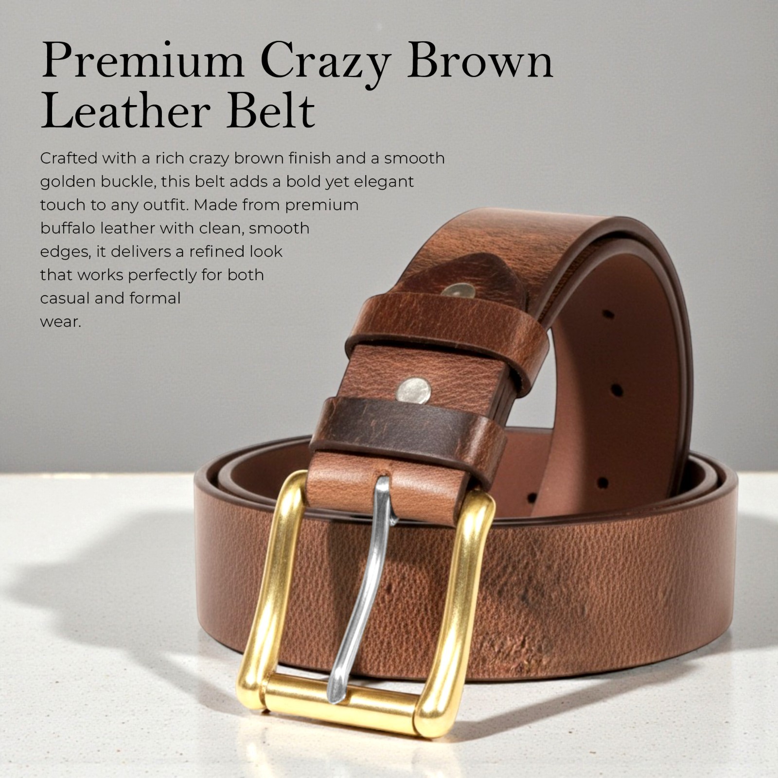 Men Full Grain Buffalo Leather Belt USA Amish Made Heavy Duty Replaceable Buckle