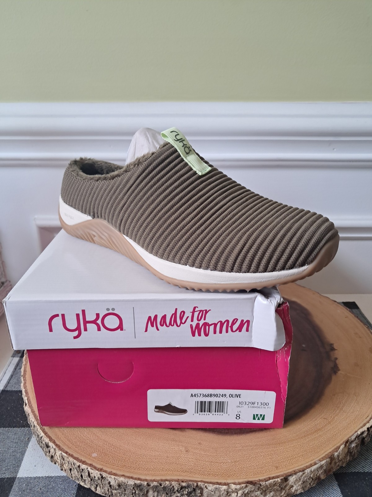 RYKA Echo Mule 2 Lifestyle Faux Fur Trim Slip-On Sneaker Women’s 8W Olive Green