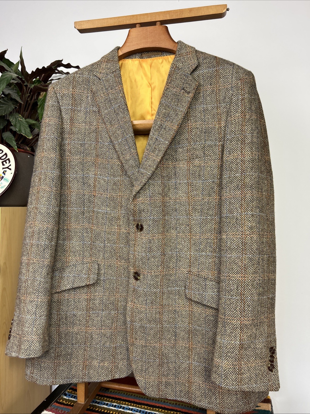 Harris Tweed (48R) TWEED Blazer Sport Jacket Windowpane Check Herringbone