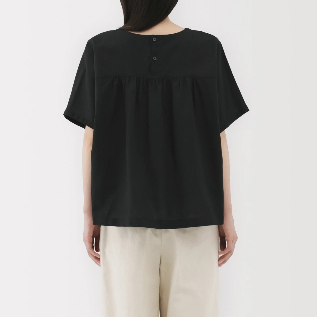 size X-Small MUJI Womens Organic Cotton Hemp Short Sleeve Blouse Black
