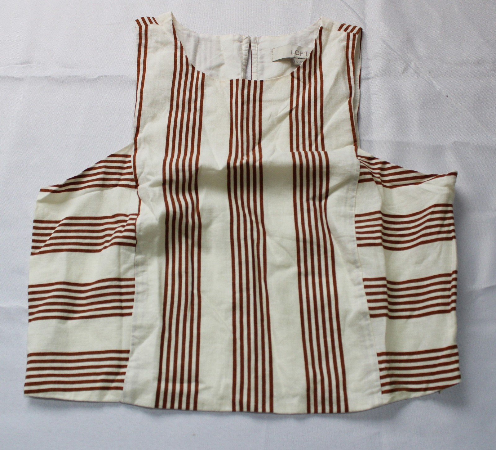 Loft Women’s Striped Linen Blend Shell Crewneck Top MP7 Whisper White Size 6 NWT