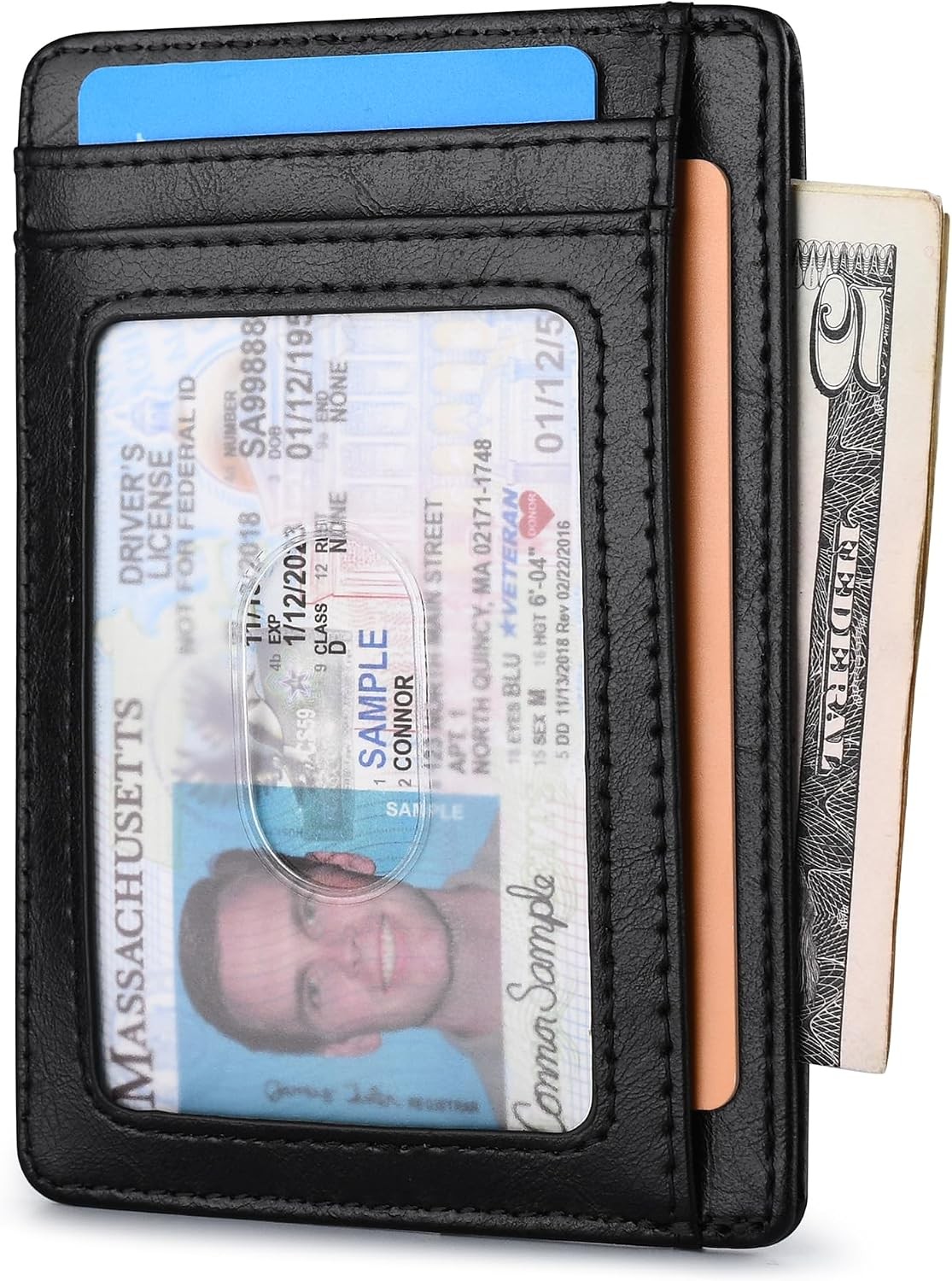 Slim Minimalist Front Pocket RFID Blocking Leather Wallets for Men [Black]