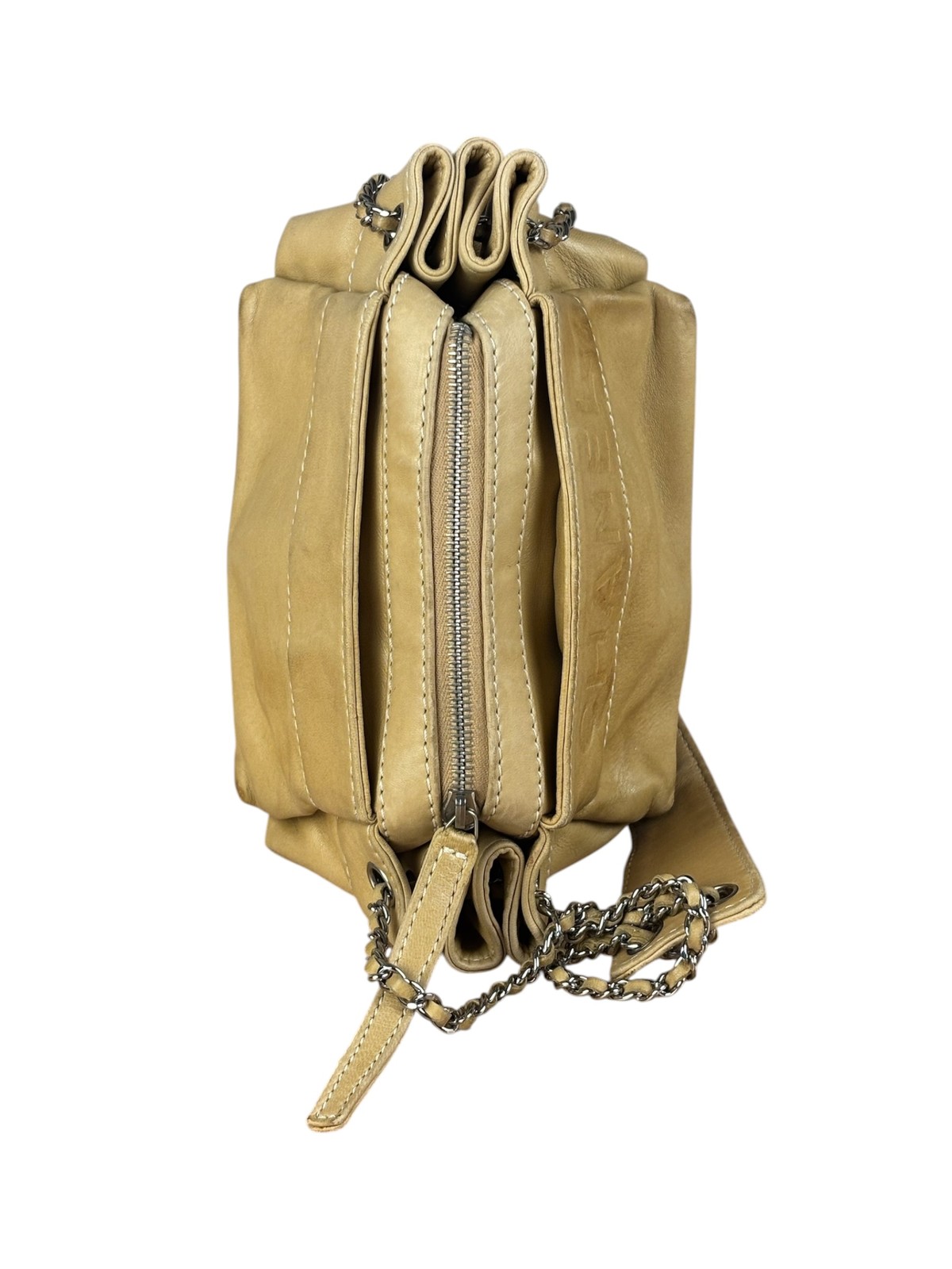 Size OS – Chanel Warm Beige Leather LAX Accordion Shoulder Bag 2003 / Pre-Owned