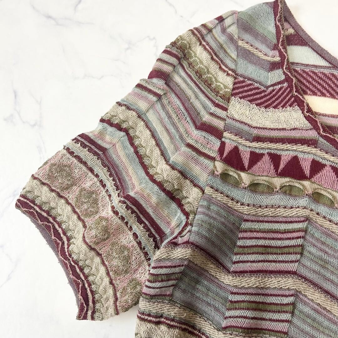 M.&KYOKO Multicolor Jacquard Knit Knee Dress Striped Floral Geometric Auth