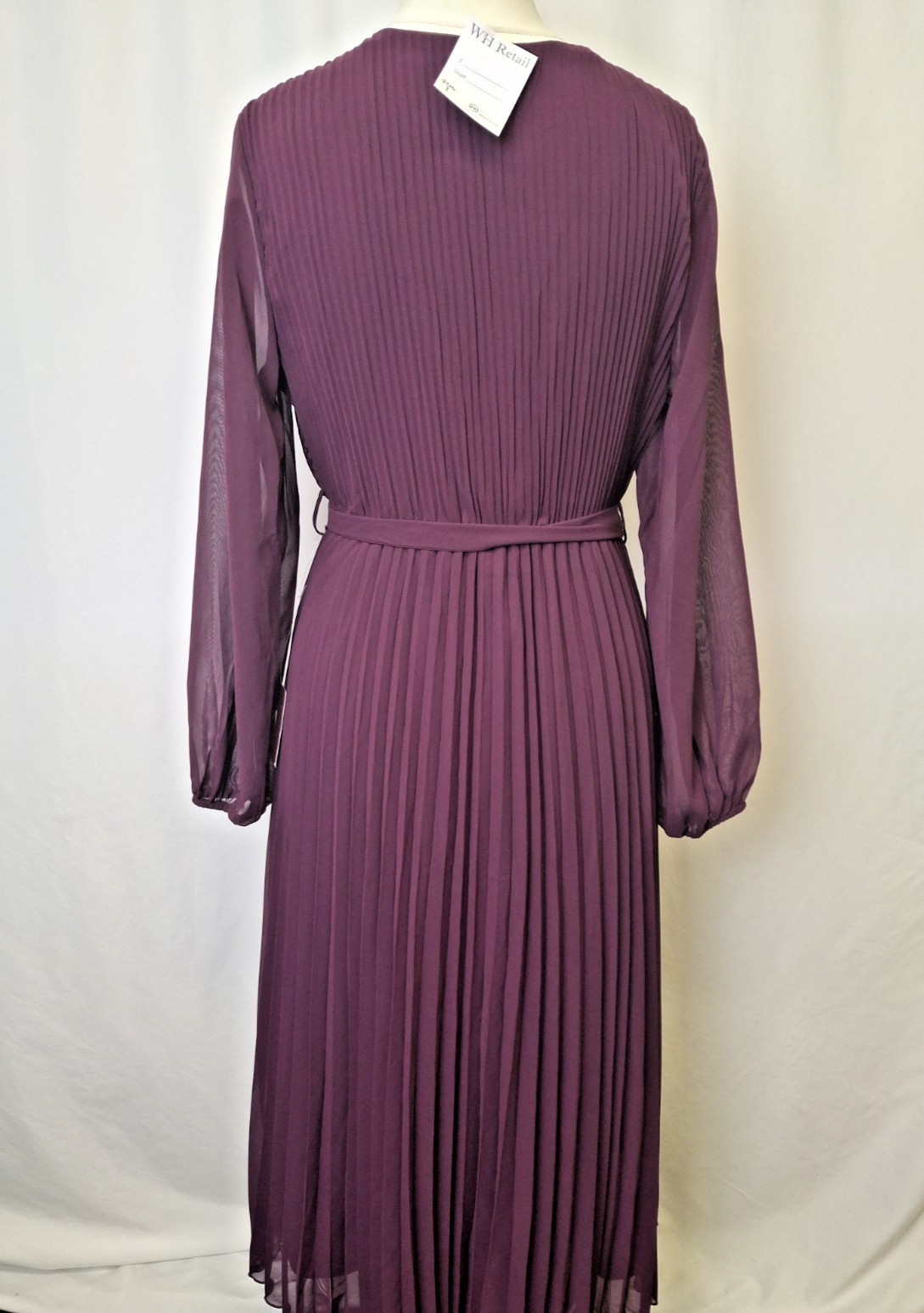 Yumi Wrap Style Pleat Midi Dress Plum Purple Belted Women’s UK14 NWT C6295