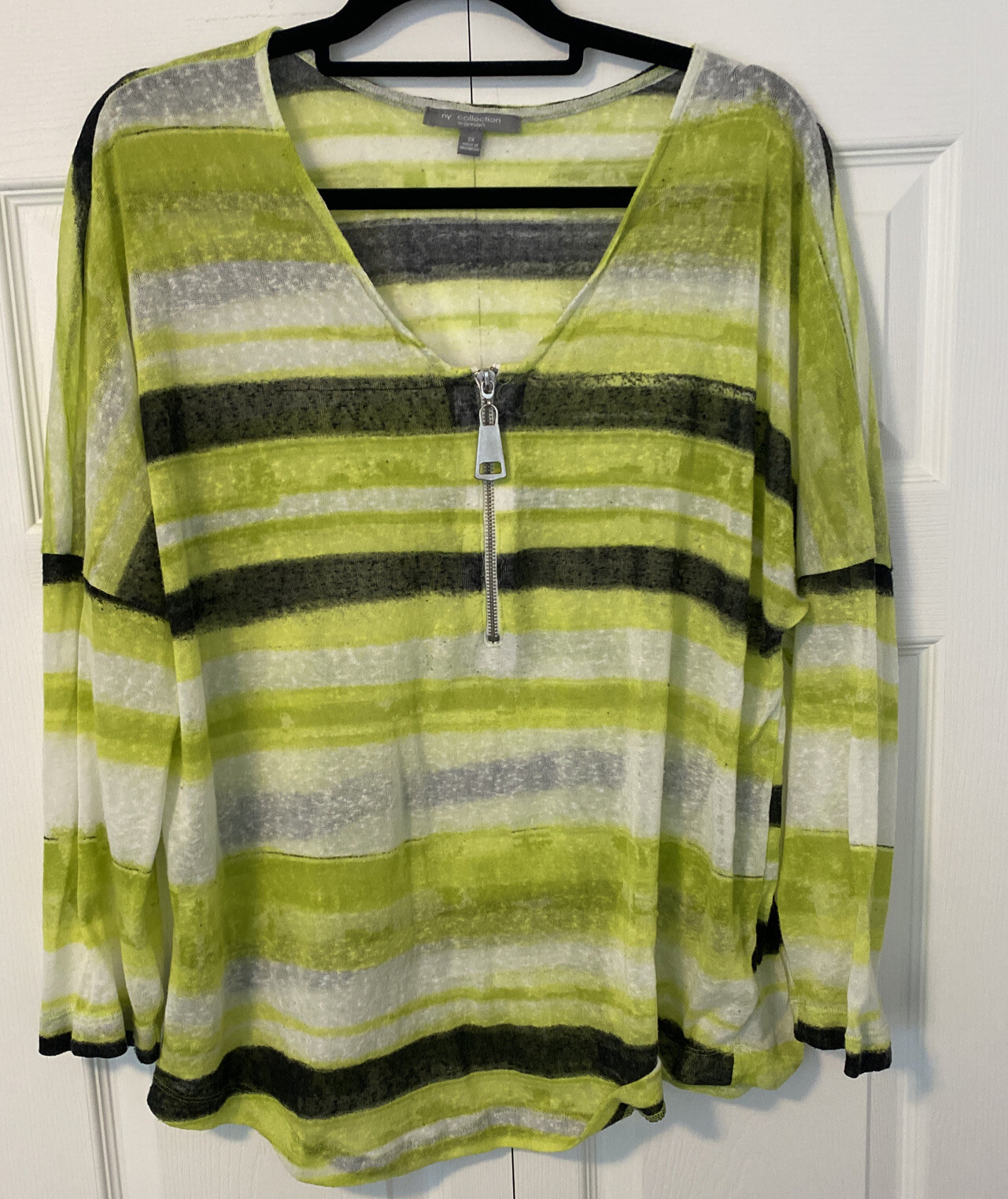 NY Collection Green/White/Black See Through Vneck Knit Sweater Size 2XL