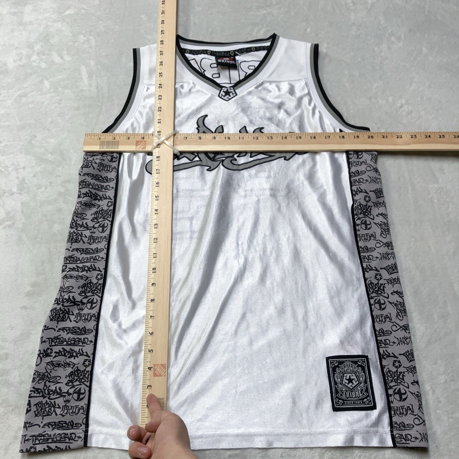 Vintage Tribal Gear Basketball Jersey Embroidered Graffiti Logo Dazzle Silky Y2K