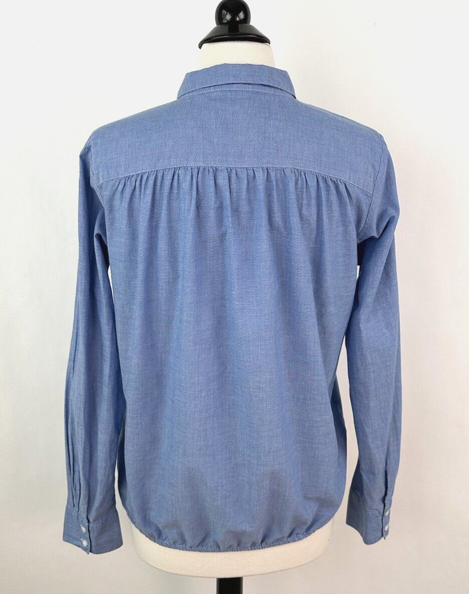 Ann Taylor LOFT Button-up Blouson Shirt MEDIUM Blue Lightweight Cotton Top