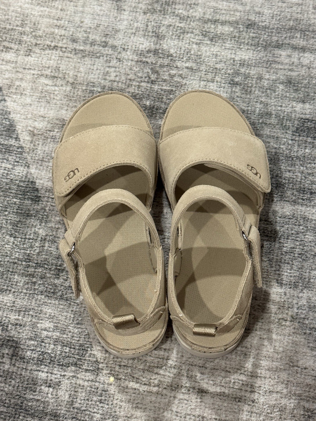UGG Suede Strappy Sandals Beige Hook & Loop Adjustable Ankle Strap Big Kids US 4