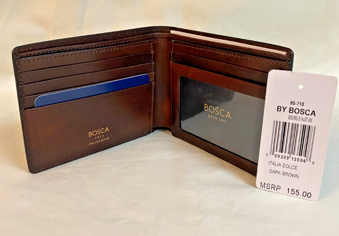 Bosca Old Leather Italian Dolce Executive I.D. Wallet RFID 95-718 MSRP $155 NWT