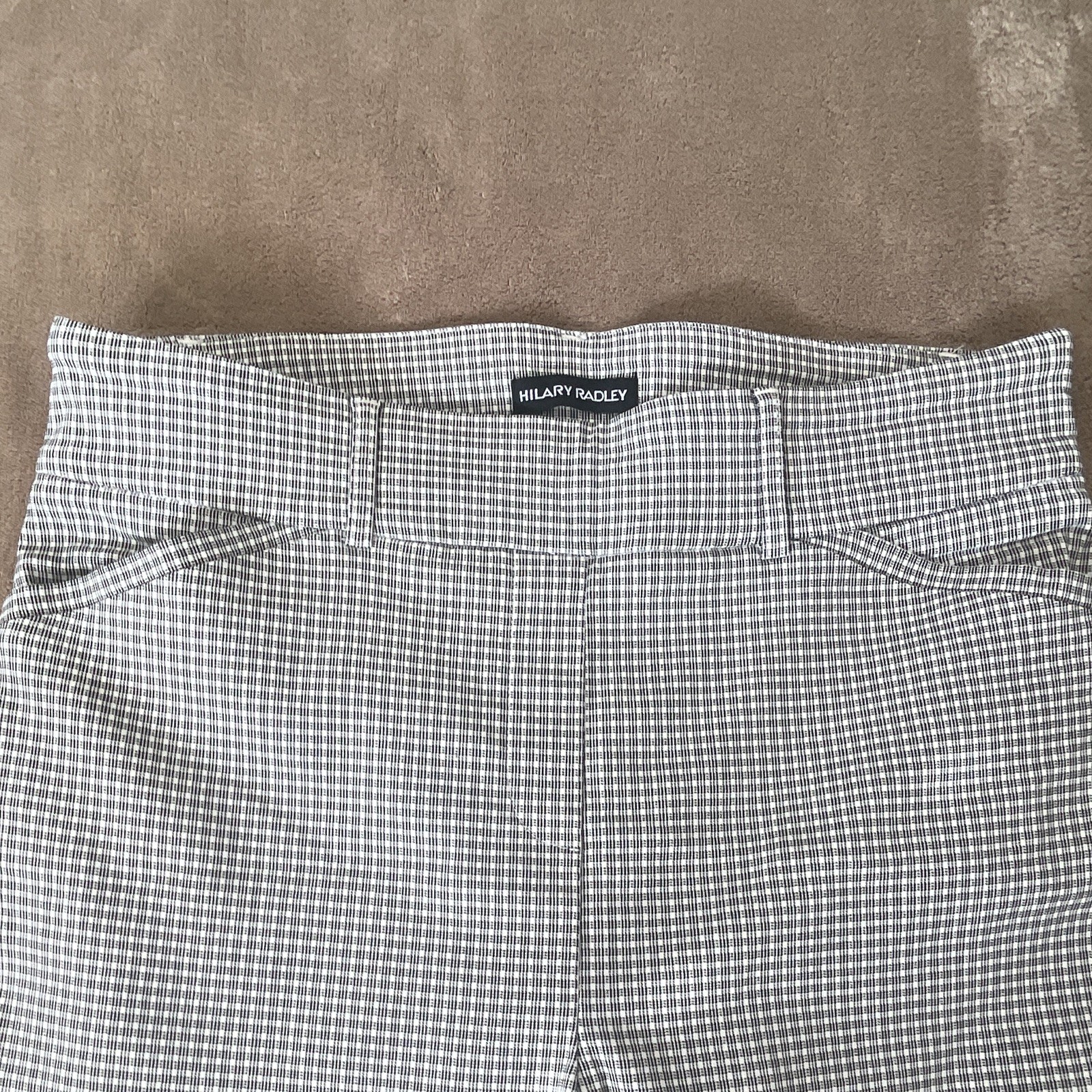 Hilary Radley Women’s Black/White Check Dress Pants Straight Leg Flat Front
