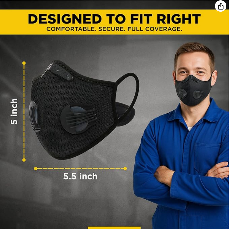 NEW Dust Masks with 5 Carbon Filters for Woodworking Outdoor Anti-Fog Breathable