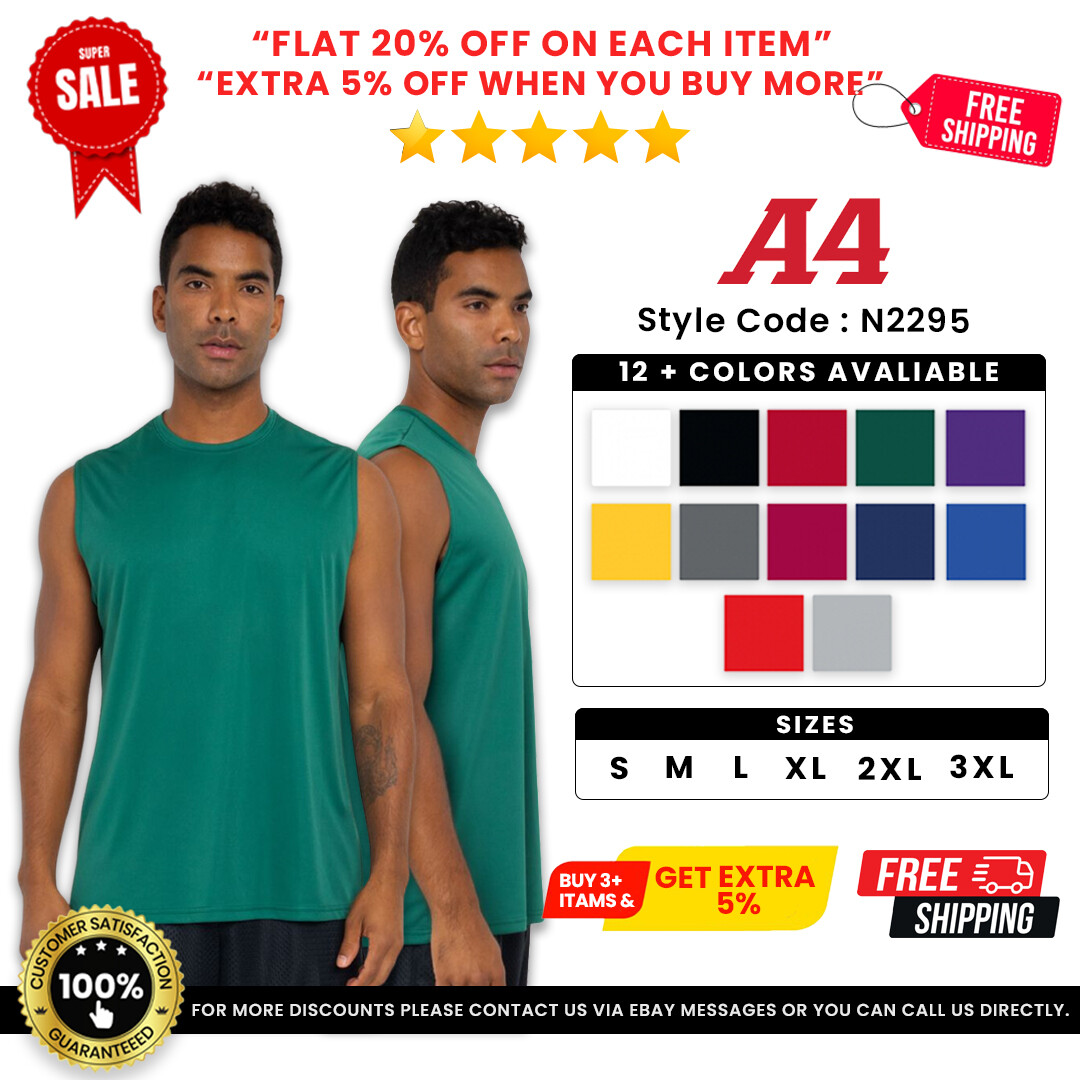 A4 N2295 Men’s Moisture Wicking Cooling Sleeveless Performance Muscle T-Shirt