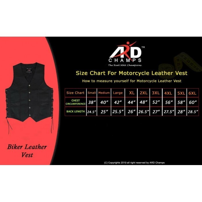ARD CHAMPS™ Genuine Leather Motorcycle Vest – Side Strap Biker Riding Vest