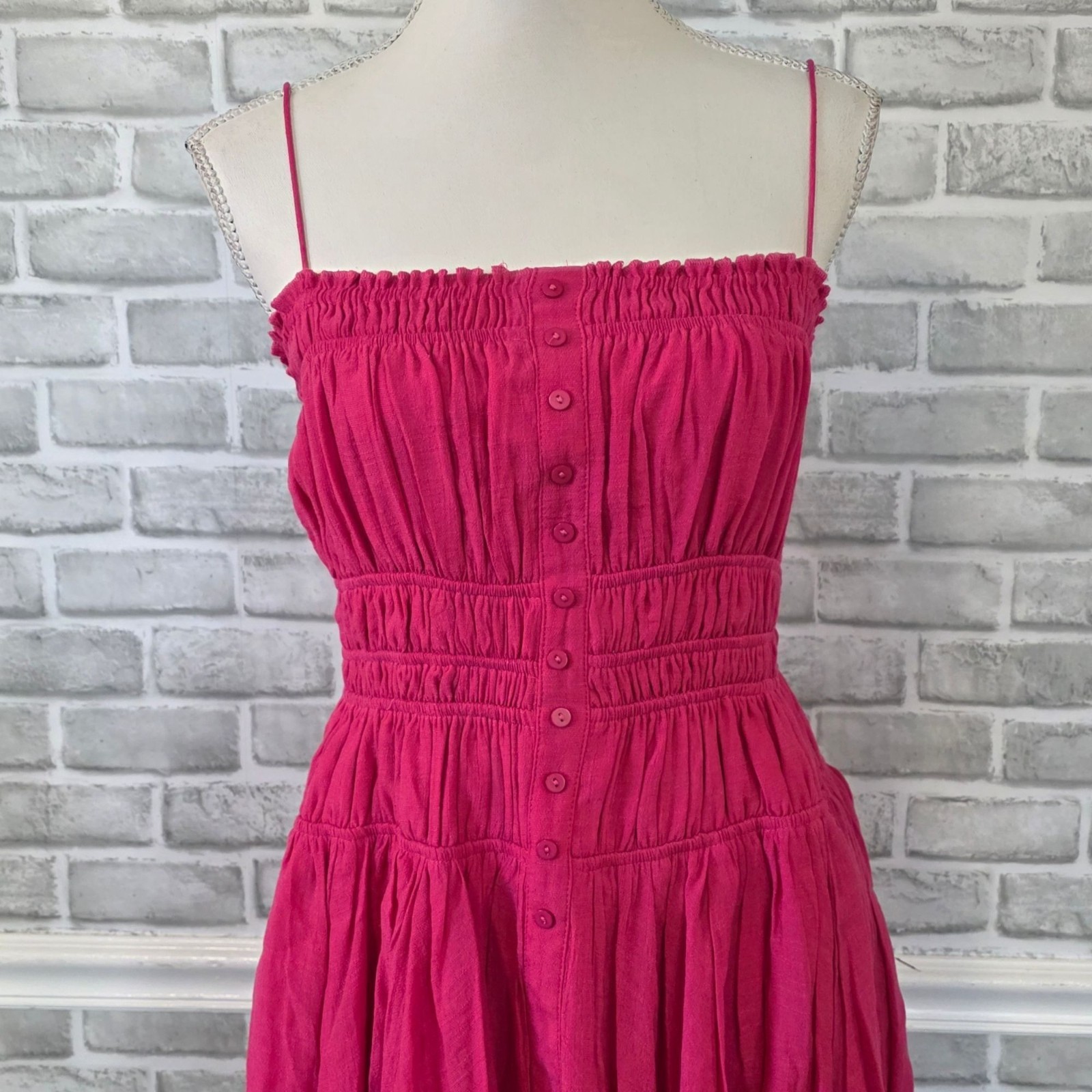 Peach Love Smocked Magenta Muslin Mini Dress Summer Vacay Sundress Size S