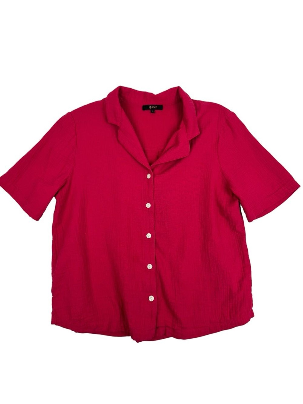 Quince 100% Organic Cotton Gauze Short Sleeve Shirt Amaranth Pink Size S