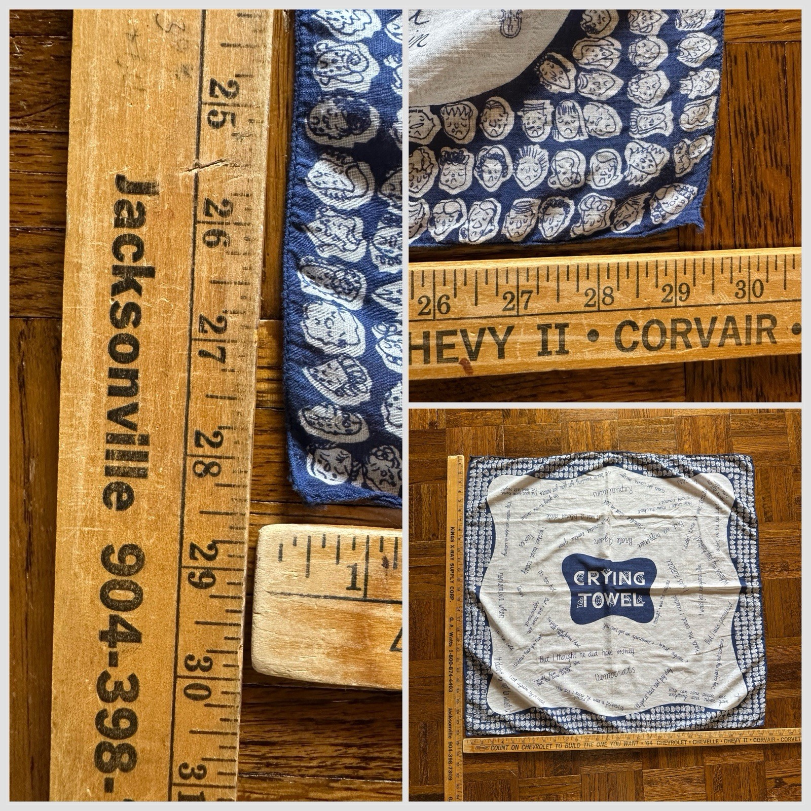 1950s Symphony ‘Crying Towel’ Novelty Political Bandana Humor Scarf Blue VTG