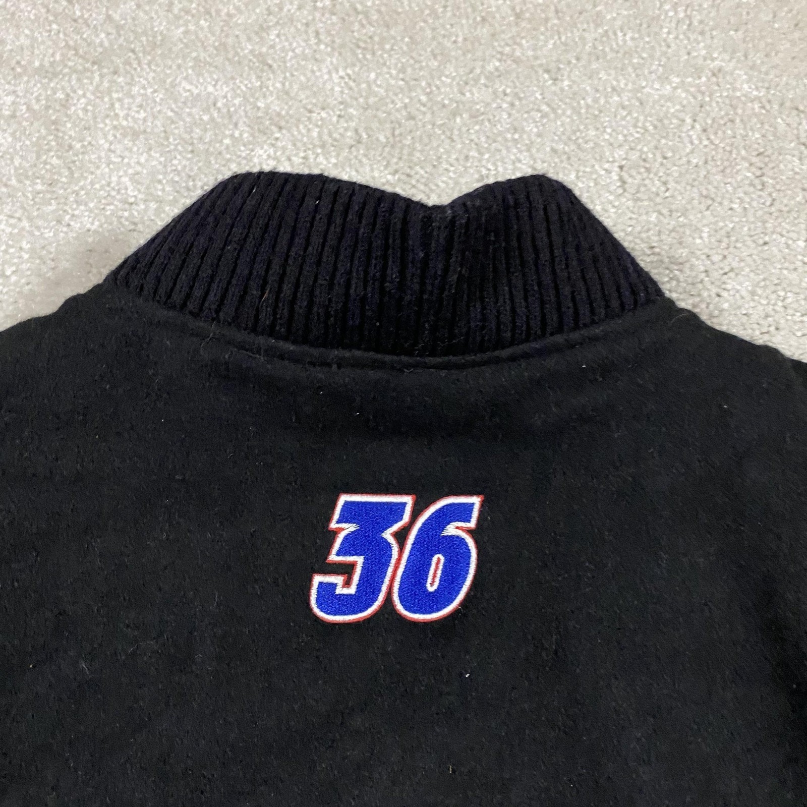 VTG Varsity Bomber Jacket Mens 2XL Black Wool Leather Racing GNC Racing 90s