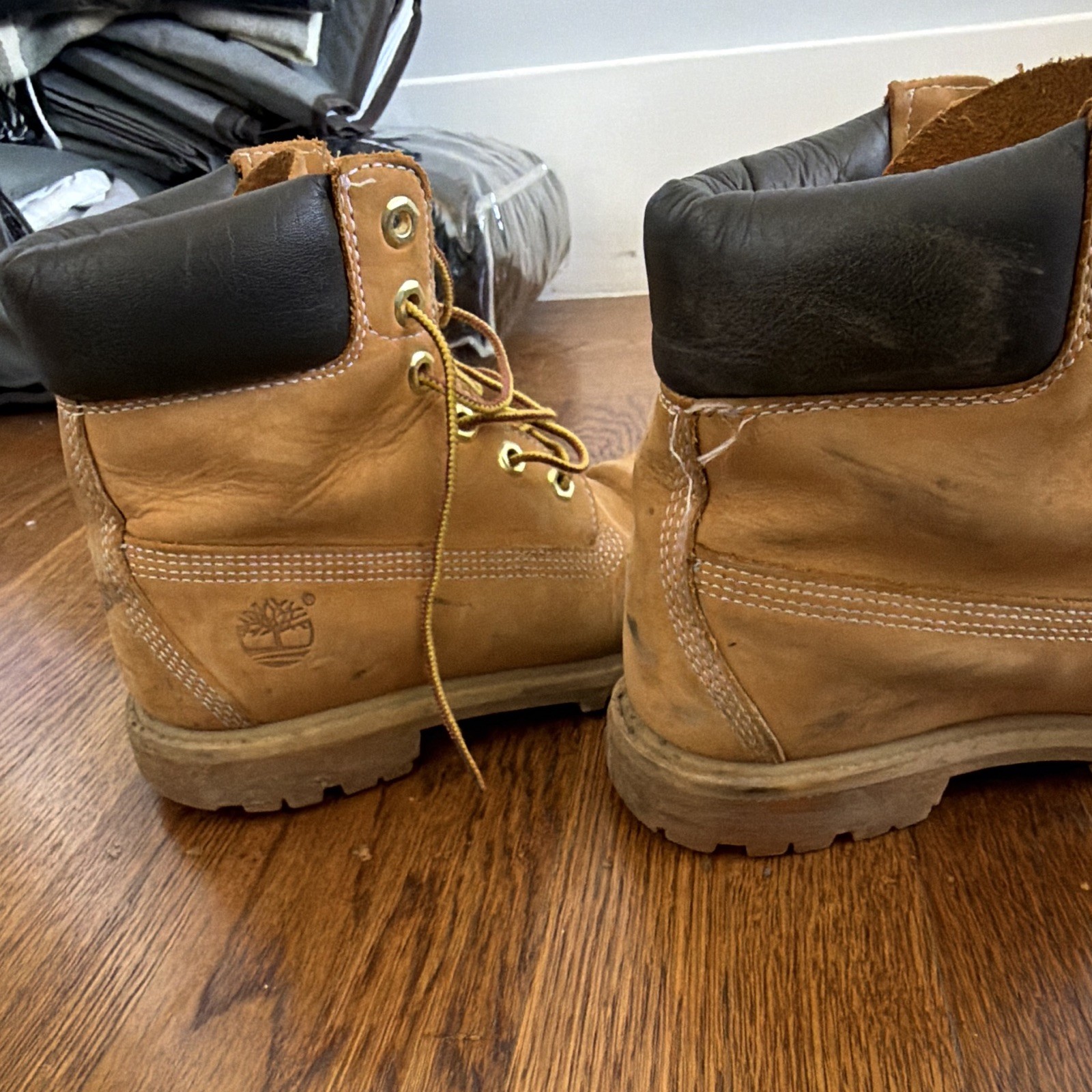 Timberland Men’s 6-Inch Leather Lace-Up Work Boots Padded Collar Brown US 8