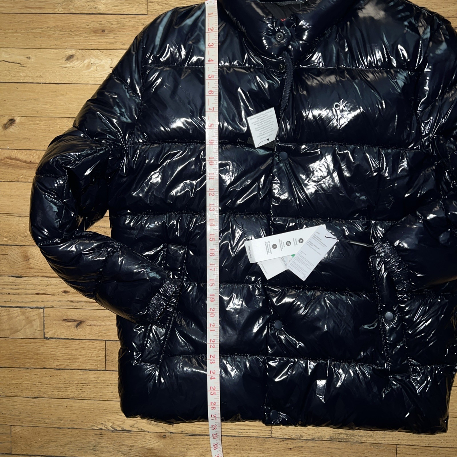 $225 NWT CALVIN KLEIN MENS SNAP FRONT PUFFER JACKET COAT NAVY SHINY LARGE