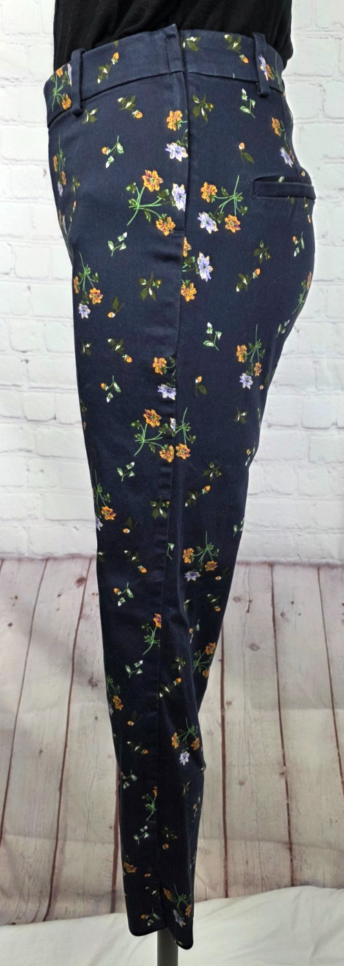 H&M Chino Pants Navy Blue Floral Slacks Stretch Side Zip Casual Career Preppy 8
