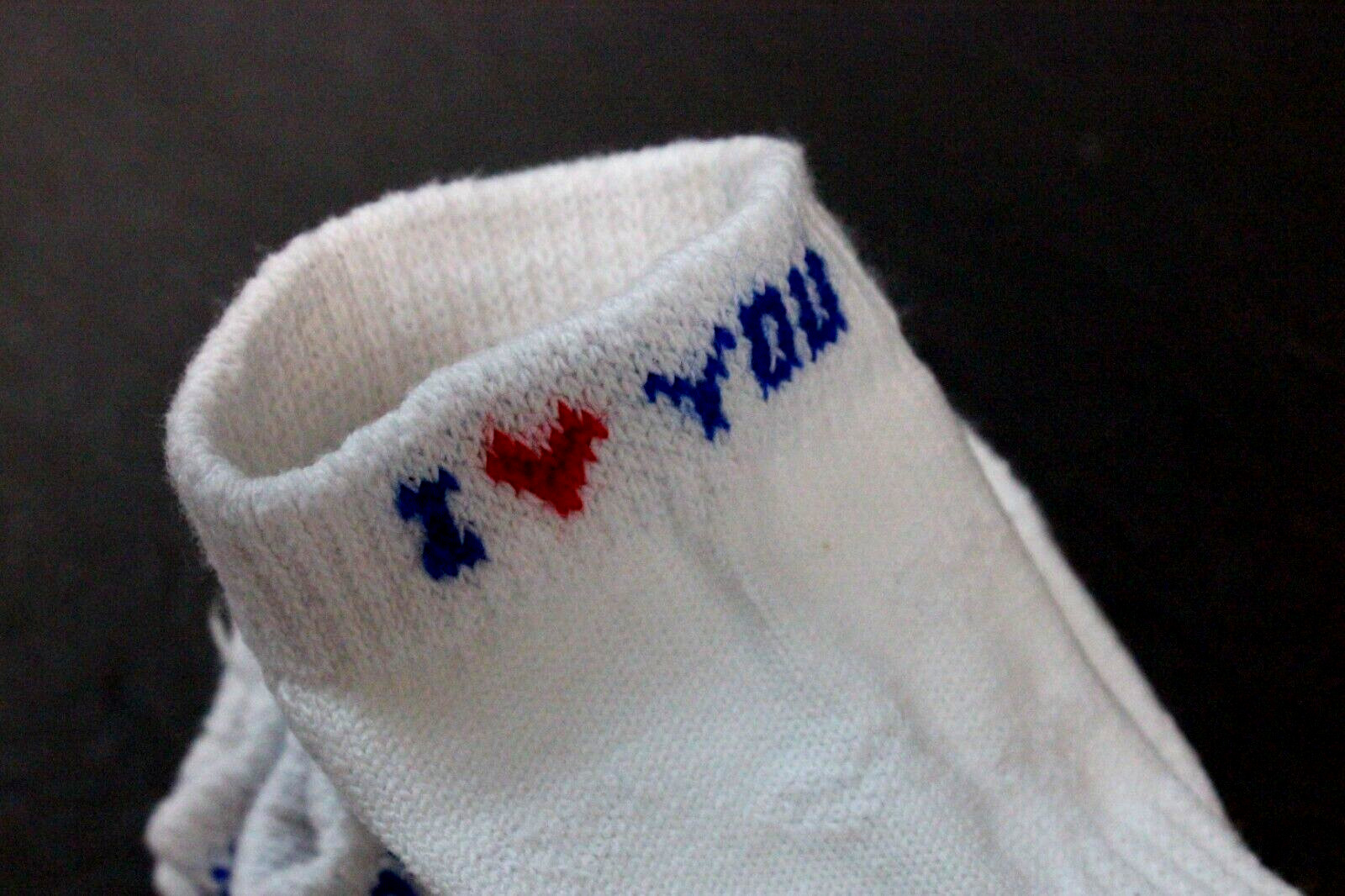 6 prs LOW ANKLE COTTON SOCKS 9-11 White Sports Cousion ARCH SUPPORT I LOVE YOU