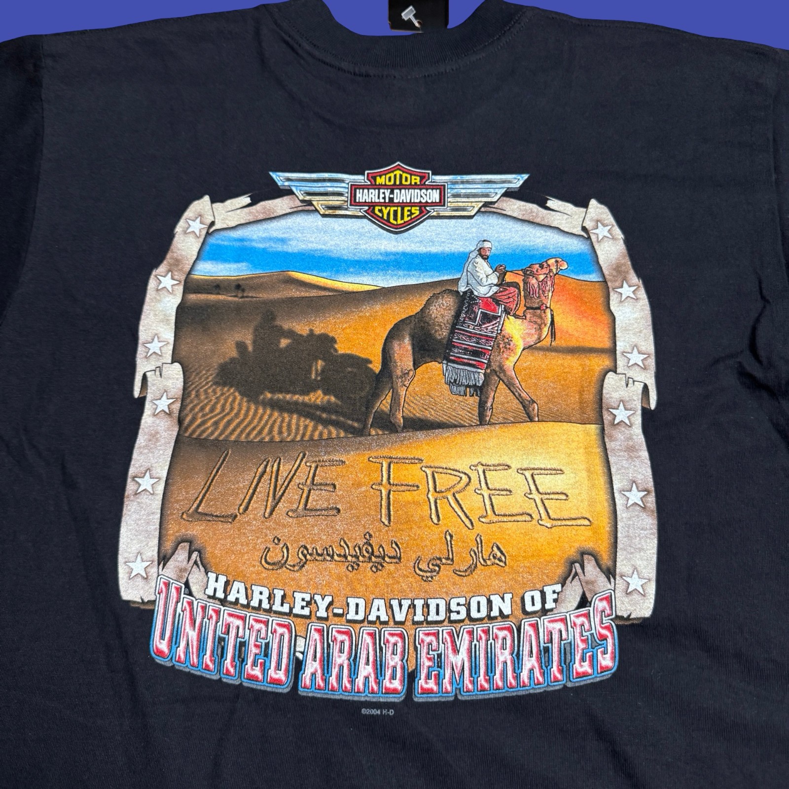 NWT Y2K Harley Davidson United Arab Emirates T Shirt Black Large USA Camel Biker