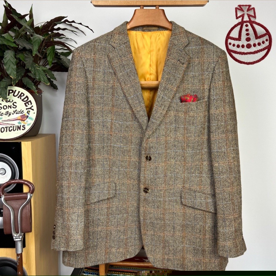 Harris Tweed (48R) TWEED Blazer Sport Jacket Windowpane Check Herringbone