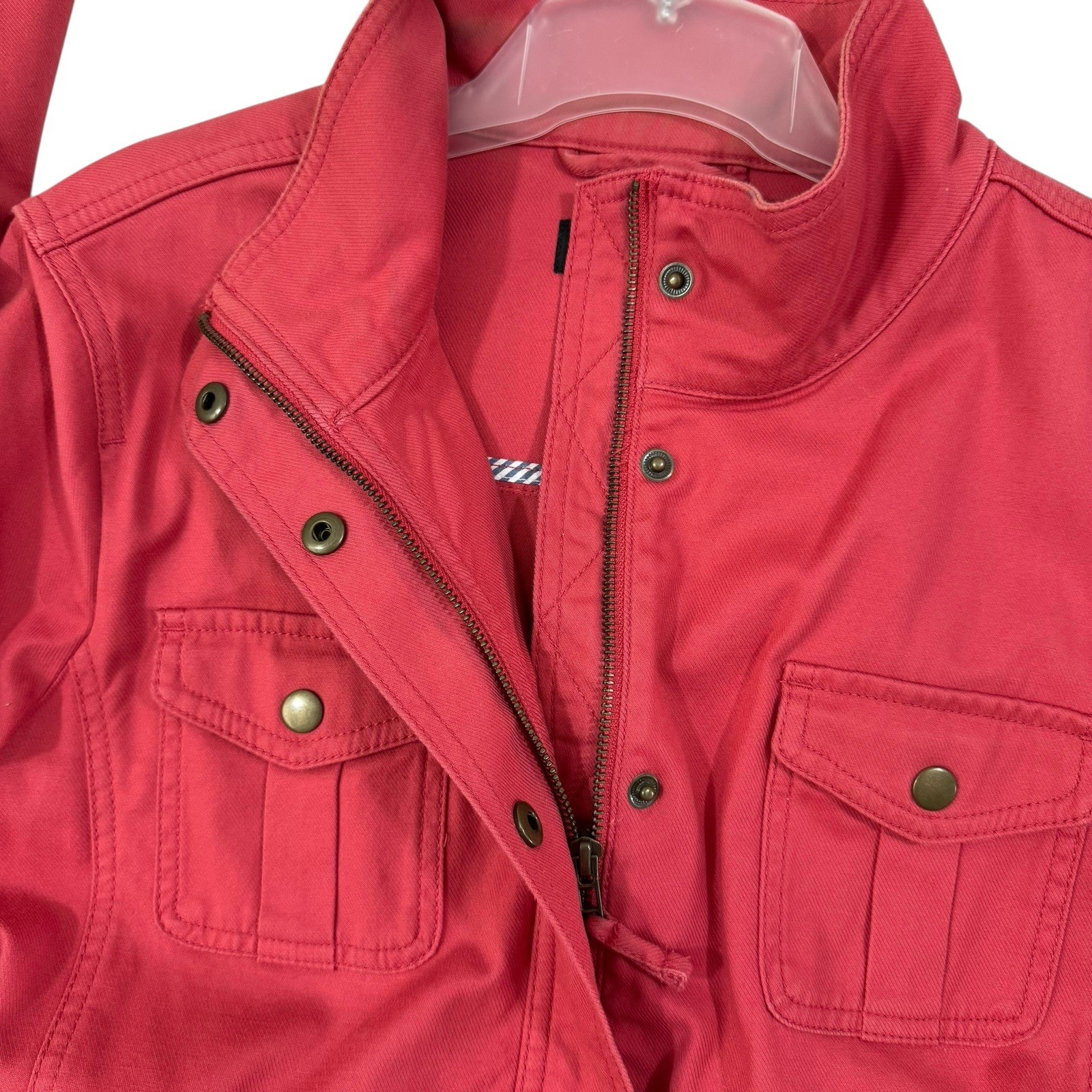 TALBOTS Jacket L Safari Field Utility Button Zip Up Twill Cotton Tencel Orange