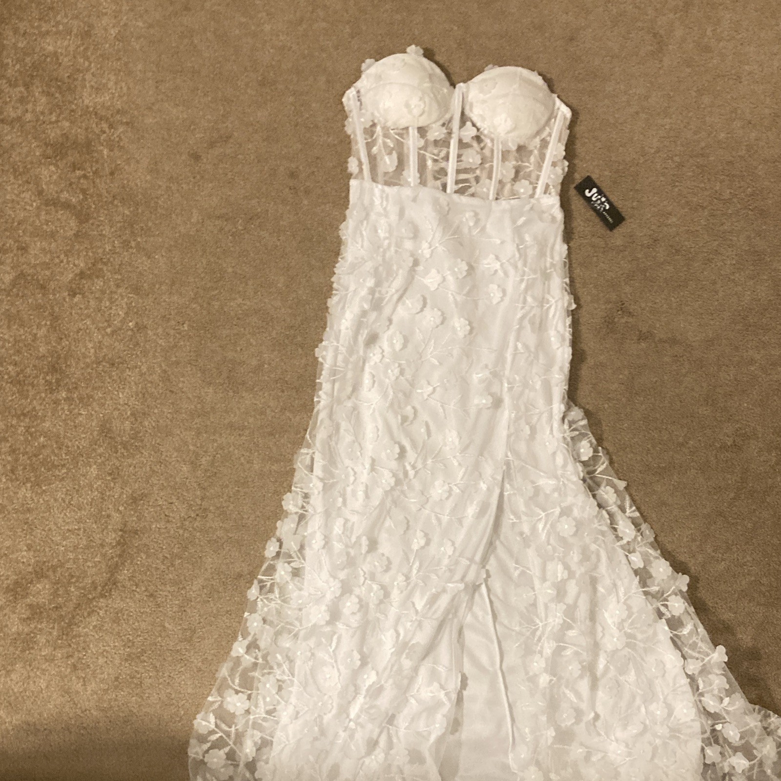 Jump Apparel White Strapless Prom Dress Formal Evening Gown Bride Size 8