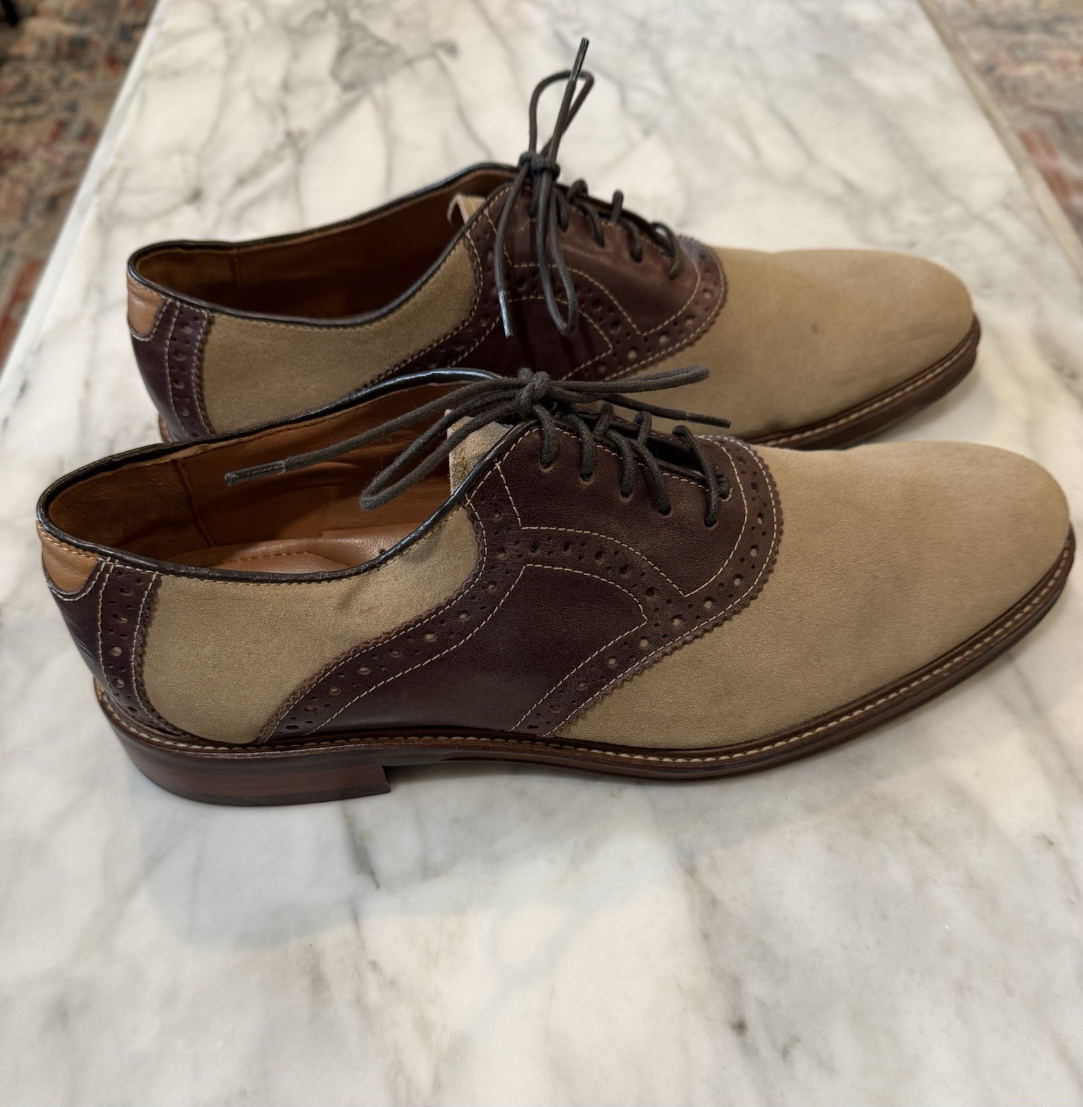 Johnston & Murphy Spectator Oxford Shoes Men’s 10M Tan Suede Brown Leather