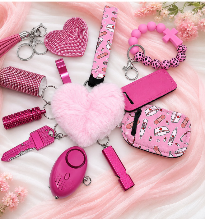 Pink Nurse Safety Keychain Set | RN Gift for Women | Cute Medical Wristlet | Sel