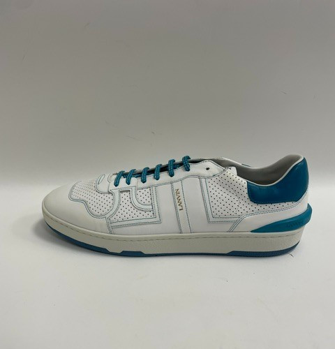 Lanvin Clay Low White Blue Perforated Leather Sneaker EU49 US16 UK15 $1000