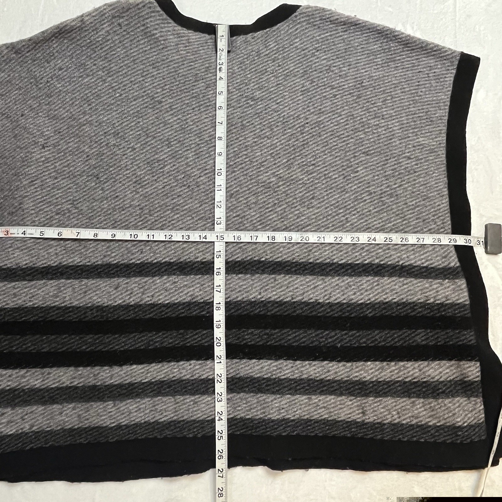 J. Jill Shawl Poncho Wool Nylon Blend One Size Black Grey Gray Pockets Striped